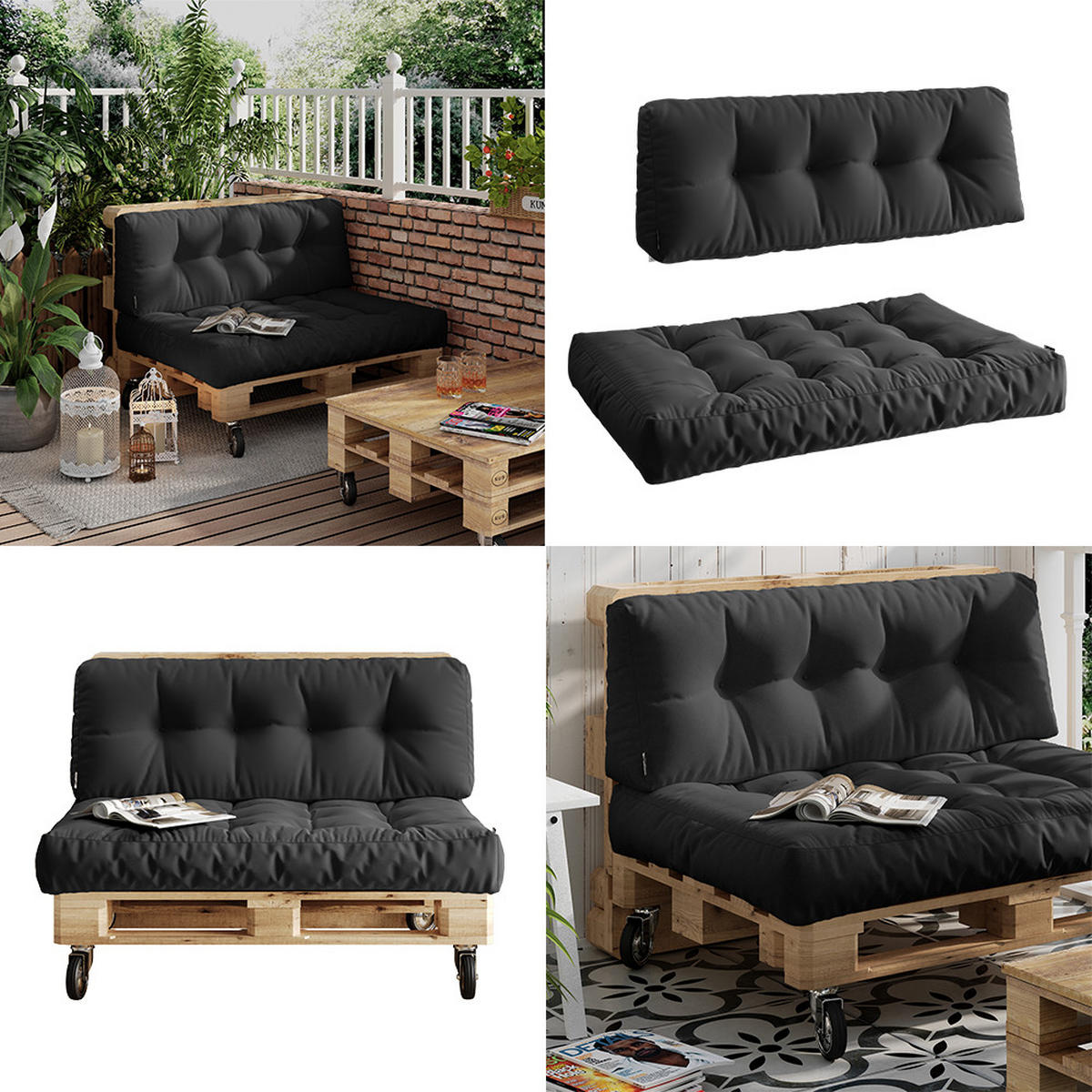 PALETTENKISSEN Ohio Anthrazit 2 Teile, wasserabweisend - Anthrazit, Textil (120/15/80cm) - Vicco