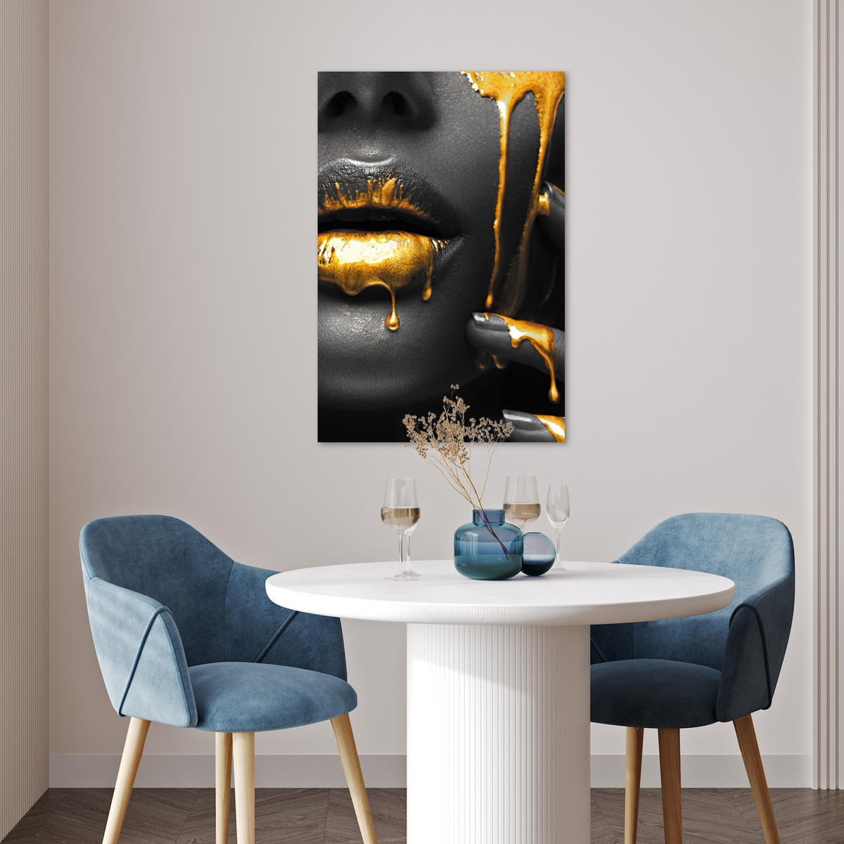 POSTER Frau - Schwarz - Gold - Gesicht - Lippen 40x60 cm - Goldfarben, Papier (40/60/0.1cm) - MuchoWow