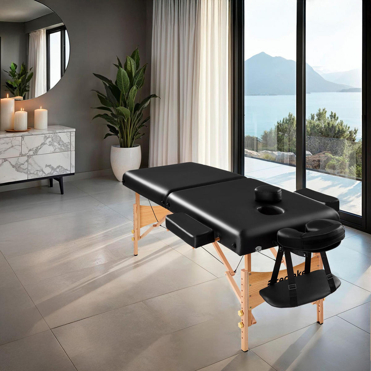 MASSAGELIEGE 2 Zonen, 220 x 83 x 87,5 cm,schwarz - Schwarz, Holz (59/65.5/187cm) - tectake