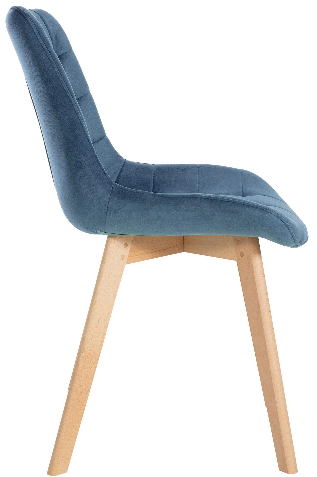 STUHL Samt blau - Blau/Eukalyptusholzfarben, Holz/Textil (54/84/63cm) - CLP