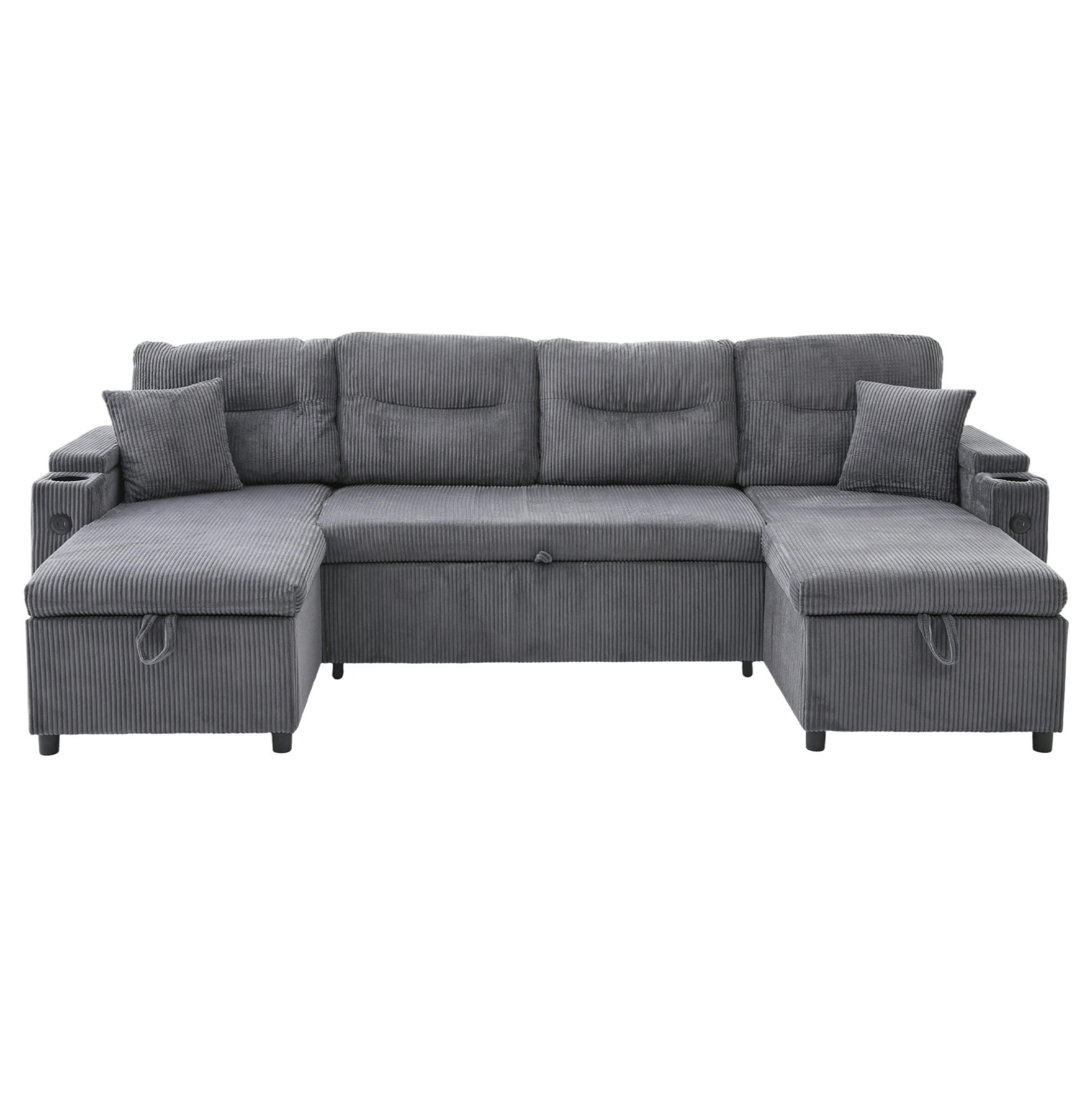 4-SITZER Wohnlandschaft Cord mit 2 Chaiselongues Stauraum und USB-Anschluss 272/136/86 cm Anthrazit - Anthrazit, Textil (136/86/272cm) - Redom
