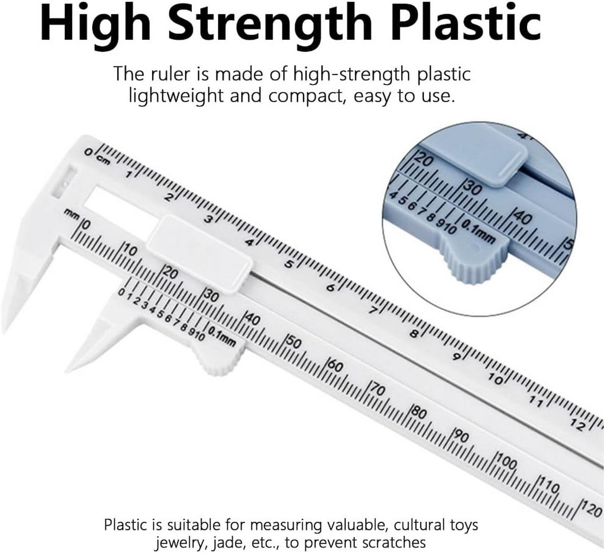 MESSSCHIEBER – Messbereich 0–150 mm und 0–180 mm, Doppelskala, zur Messung von Durchmesser und Dicke, weiß, 2er-Pack - Weiß, Kunststoff (19/4.7/1cm) - DCA