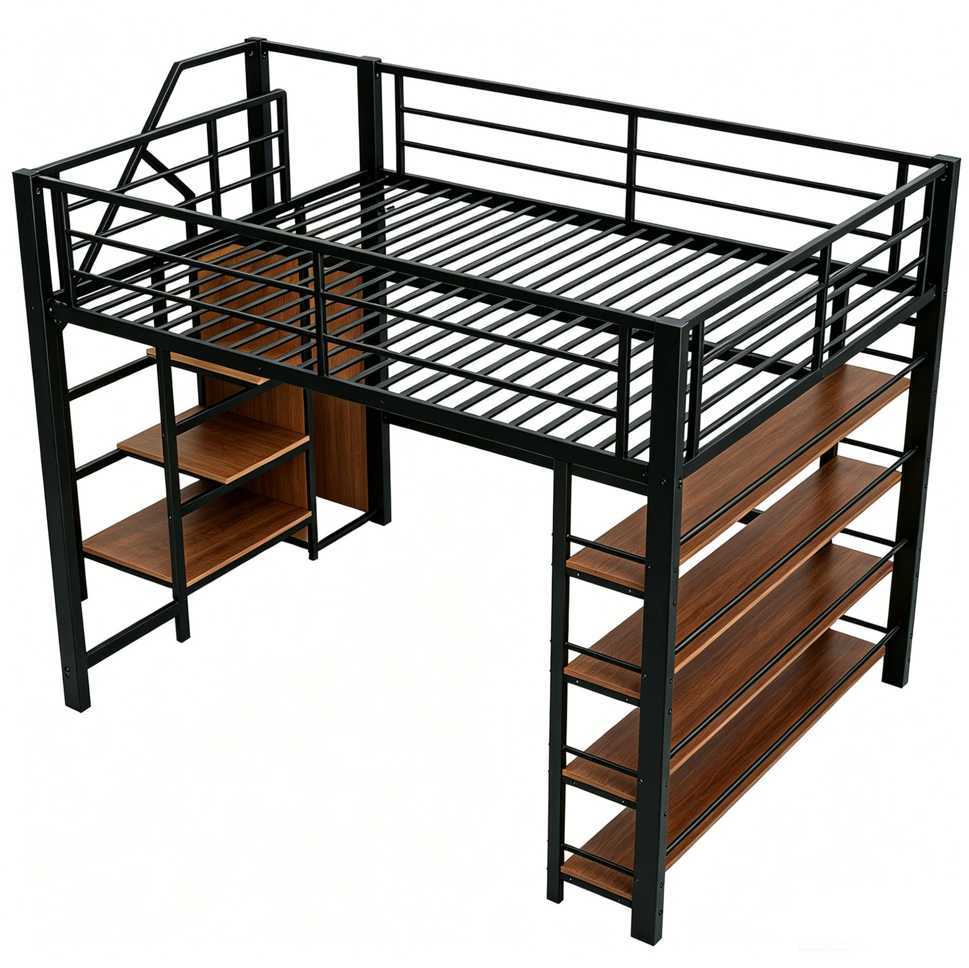 HOCHBETT 140/200 cm aus Metall mit Stauraumtreppe und Kleiderschrank, Schwarz - Schwarz, Metall (140/200cm) - OKMYHOME