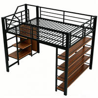 HOCHBETT 140/200 cm aus Metall mit Stauraumtreppe und Kleiderschrank, Schwarz - Schwarz, Metall (140/200cm) - OKMYHOME