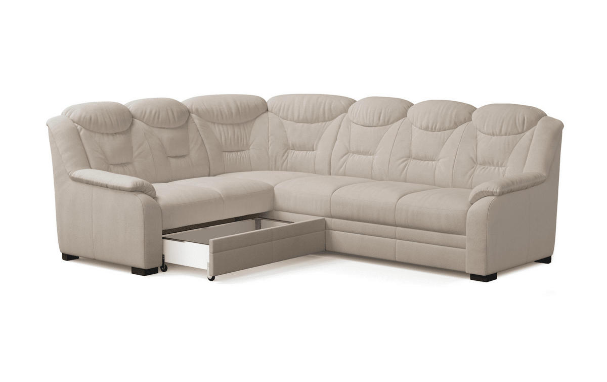 ECKSOFA mit Schlaffunktion und Bettkasten – weiches Chenille-Gewebe - Sandfarben/Beige, Holz/Kunststoff (263/211cm) - Cotta