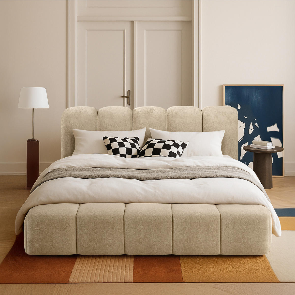 POLSTERBETT MERIDE Chenille, Beige - Beige/Schwarz, Holz/Textil (180/200cm) - KONSIMO®