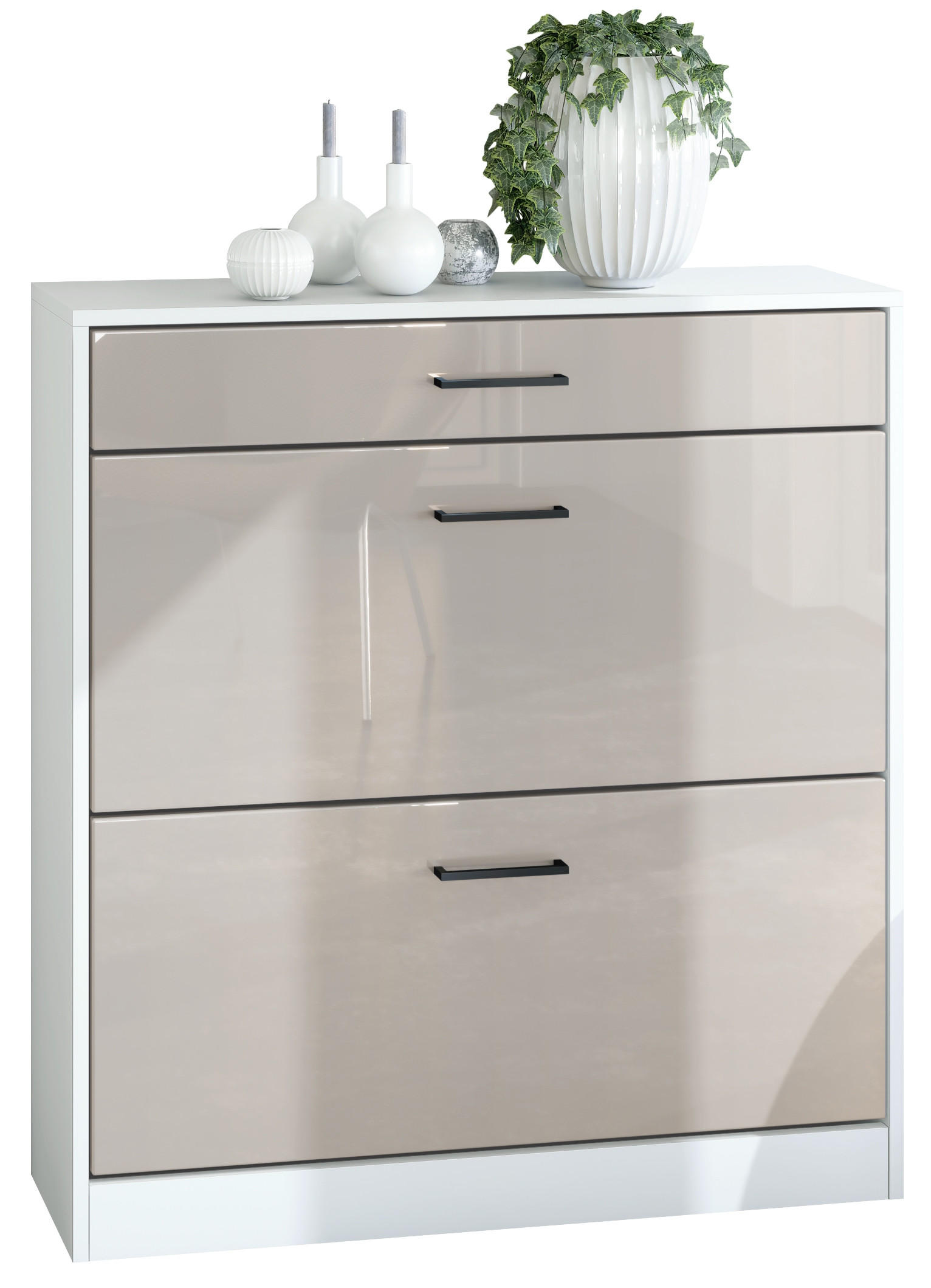 SCHUHSCHRANK Elvas Front in Sandgrau Hochglanz - Sandfarben, Holzwerkstoff (89/95.5/27cm) - Vladon