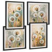 BILDER SET 4er Set - 50x50 cm & 40x60 cm Schwarzer Rahmen - Löwenzahnblüten, pastellfarbene Gräser - Schwarz, Kunststoff (50/50cm) - TULUP