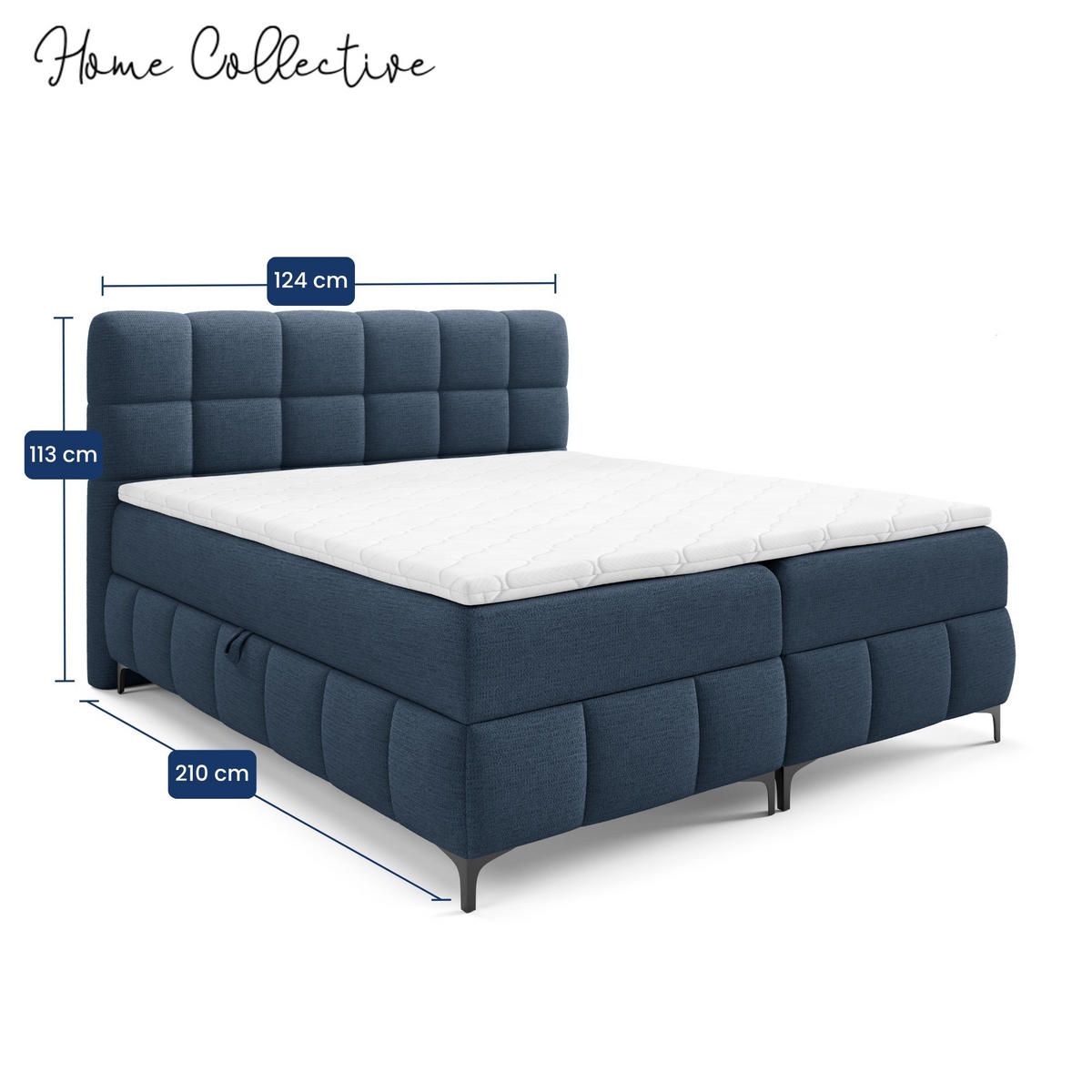 BOXBETT mit Stauraum und Topper 120x200 cm Marineblau - Dunkelblau, Textil (120/200cm) - Home Collective