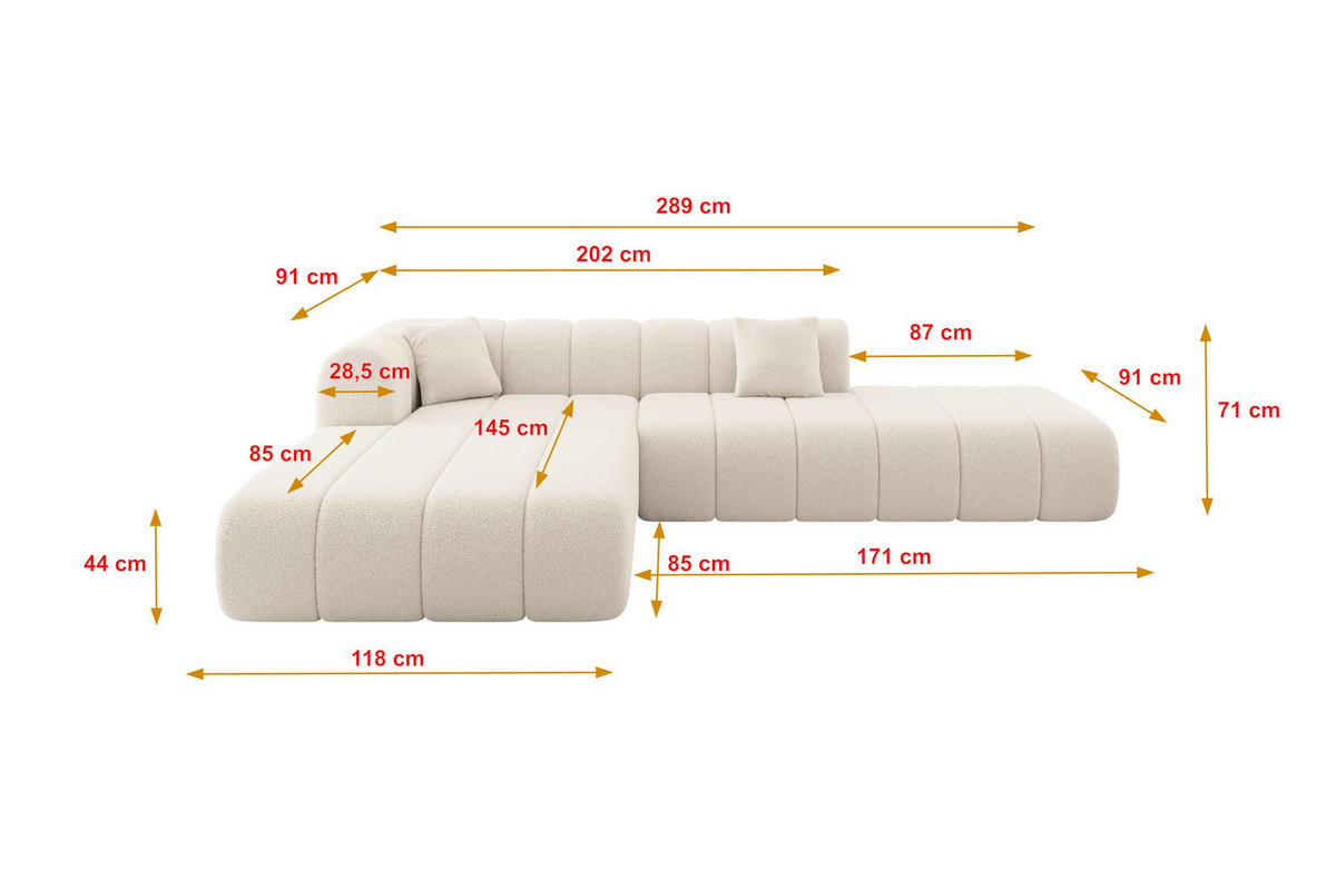 ROHOVÁ SEDAČKA s otomanem, levá BILA-L 289x176x71 Tmavě béžová Buklé - kapučínová/černá, kompozitní dřevo/textil (176/289cm) - ALTDECOR
