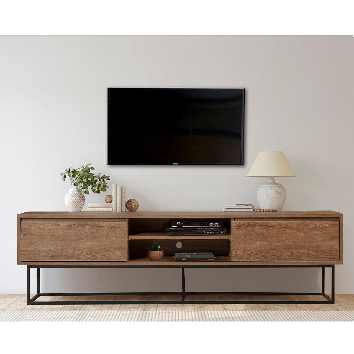 TV-MÖBEL 2 Nischen 2 Schubladen Nussbaum Dekor L180 cm - Rodez - Nussbaumfarben, Holzwerkstoff (40/50/180cm) - Calicosy