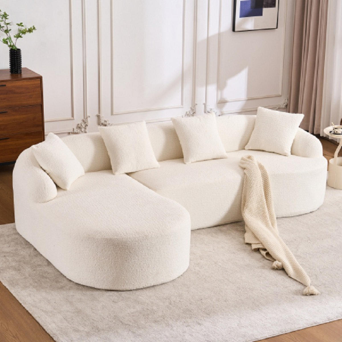 ECKSOFA Chenille Weiß Werkzeugfrei Montierbar - Weiß, Textil (243/150cm) - WISHDOR