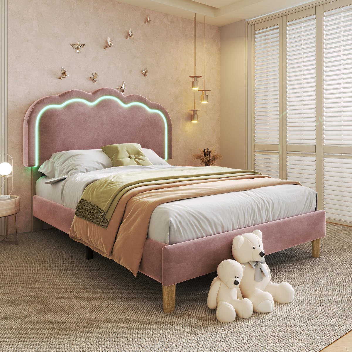 POLSTERBETT 90/190 cm in Rosa Samt mit Lattenrost - Pink, Holz/Textil (90/190cm) - KOMHTOM