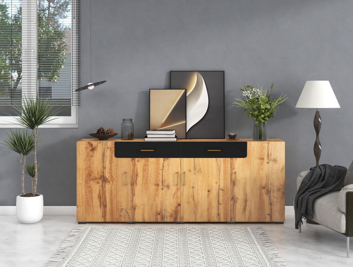 SIDEBOARD 208/39,5/80 cm aus Spanplatte mit 4 Türen und 2 Schubladen Braun - Braun, Holzwerkstoff (208/80/39.5cm) - Modenvie