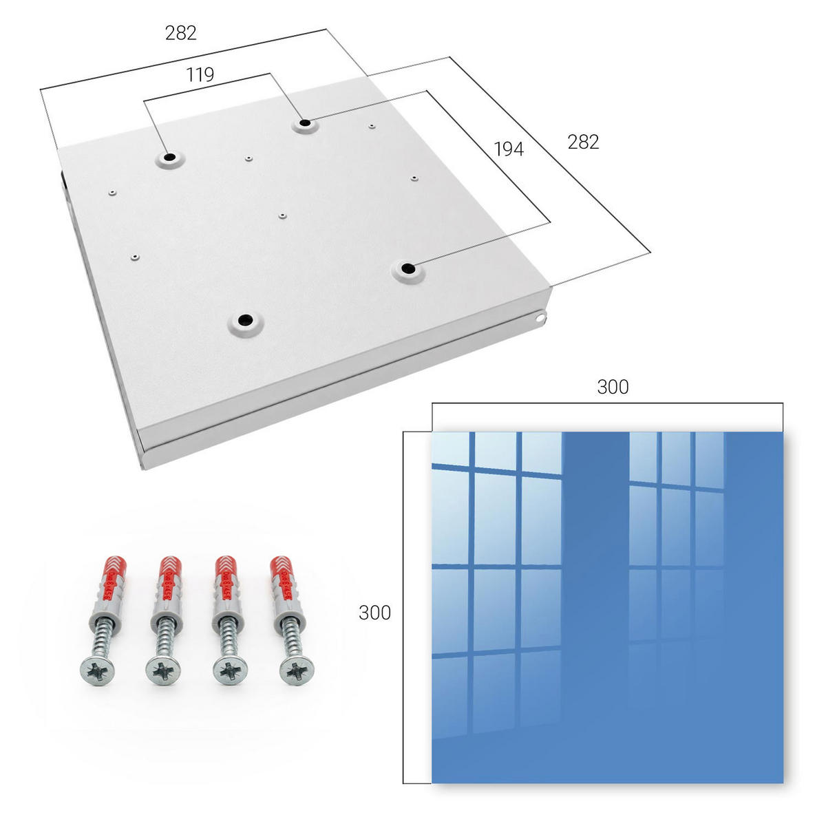 SCHLÜSSELBOX Weiß 30x30 cm – Türöffnung nach rechts - Blaue Farbe - Blau, Metall (30/30/5cm) - TULUP