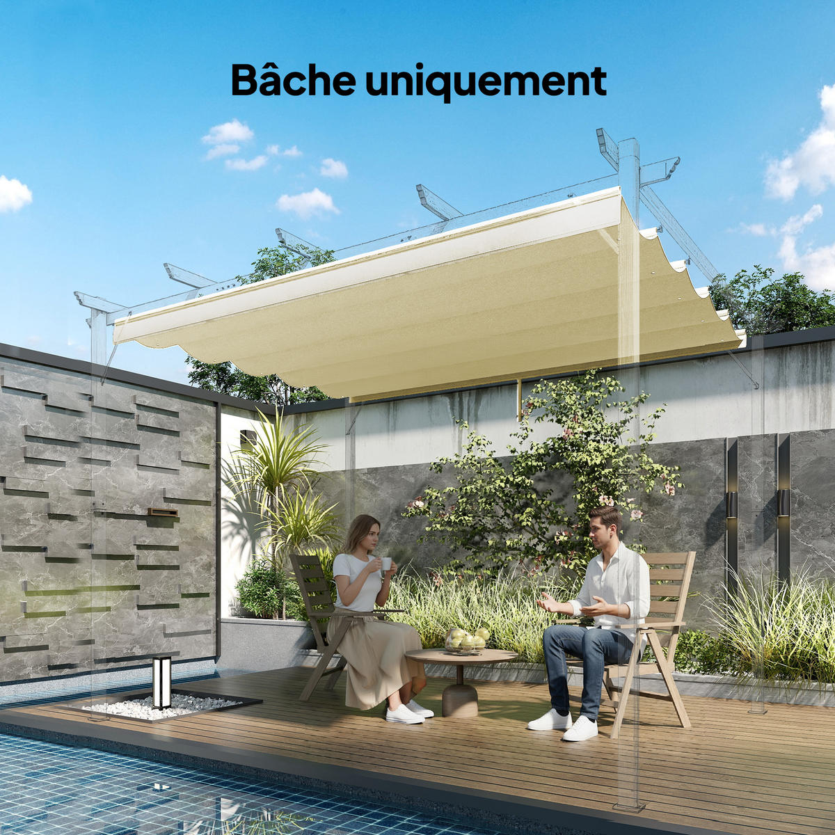ERSATZDACH DE-12681 250/255 cm für 3x3 m Pergola mit 10 Ösen Creme - Creme, Textil (250/6/255cm) - ComfortXL