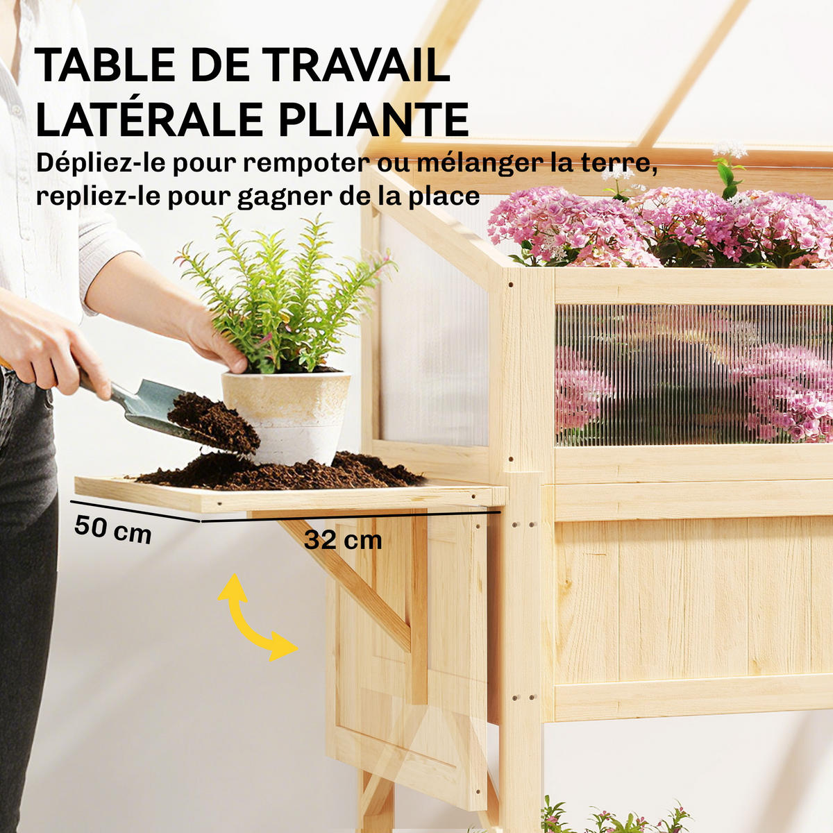 HOCHBEET DE-16052 mit Frühbeet & Klapptisch Naturholz - Naturfarben, Holzwerkstoff (104/120/50cm) - ComfortXL