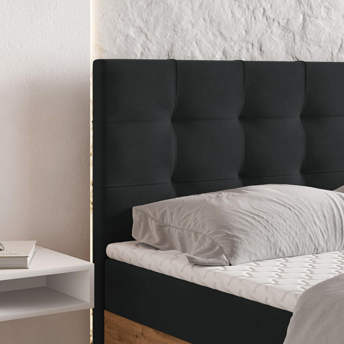 BOXBETT MOLVEN 160x200 cm mit Matratze und Topper - Schwarz - Schwarz, Holz (160/200cm) - MASSENO