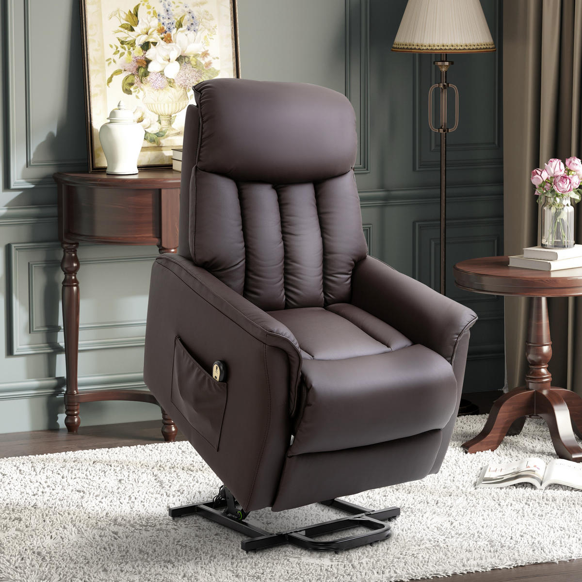 AUFSTEHSESSEL mit Aufstehhilfe Fernsehsessel Liegefunktion Kunstleder Braun - Schwarz/Braun, Leder/Kunststoff (94/104/80cm) - HOMCOM