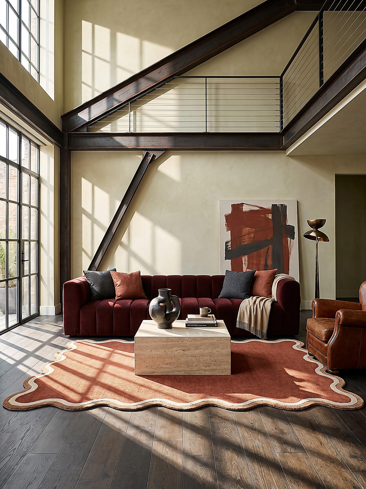 WOLLTEPPICH handgetuftet ALHAM, Wellenbordüre, Terrakotta, 120 x 170 cm - Orange, Textil (120/170cm) - KADIMA DESIGN