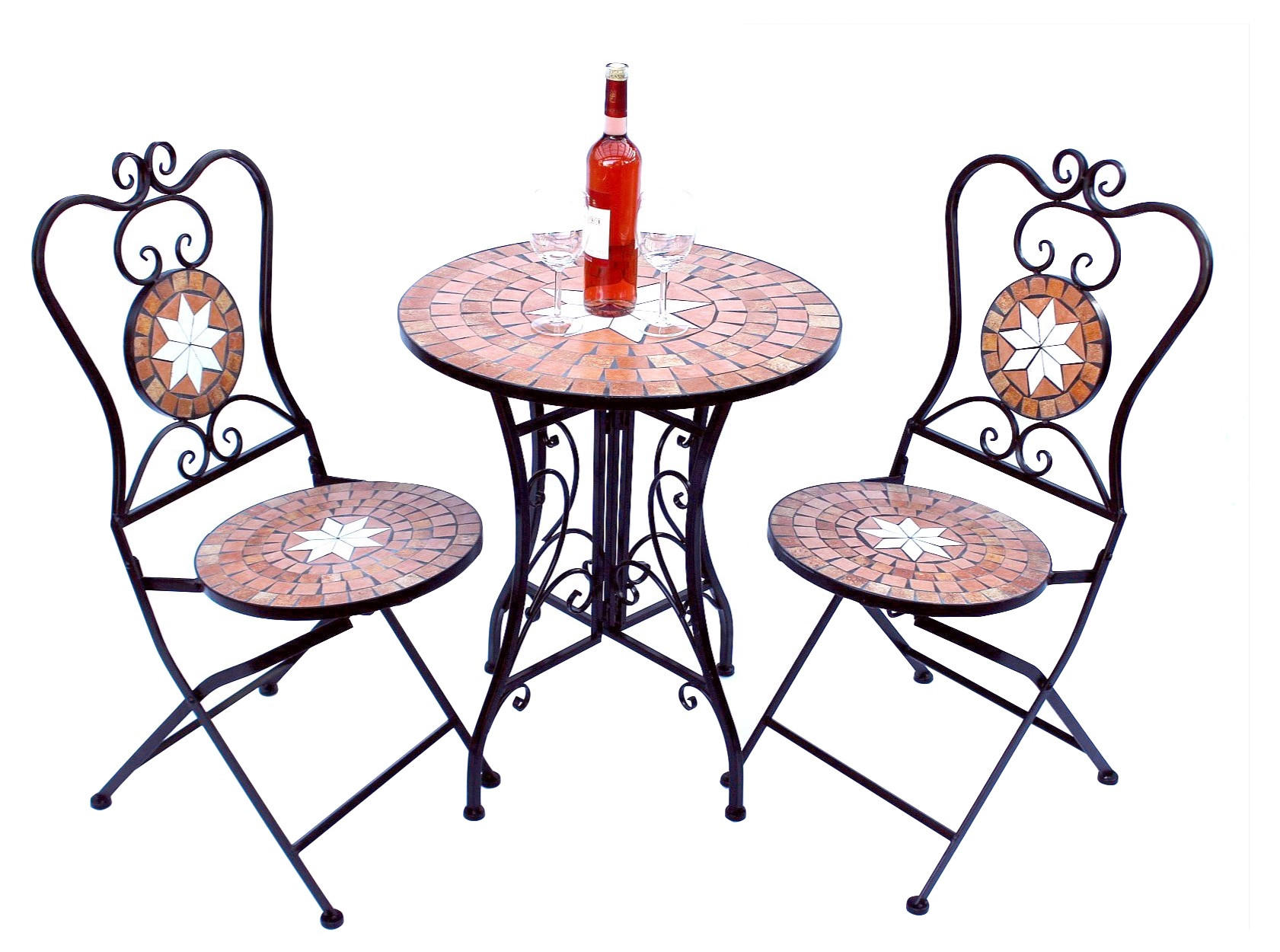 SITZGRUPPE 12001-2 Gartentisch + 2 Stk. Gartenstuhl aus Metall Mosaik - Schwarz, Metall - DanDiBo