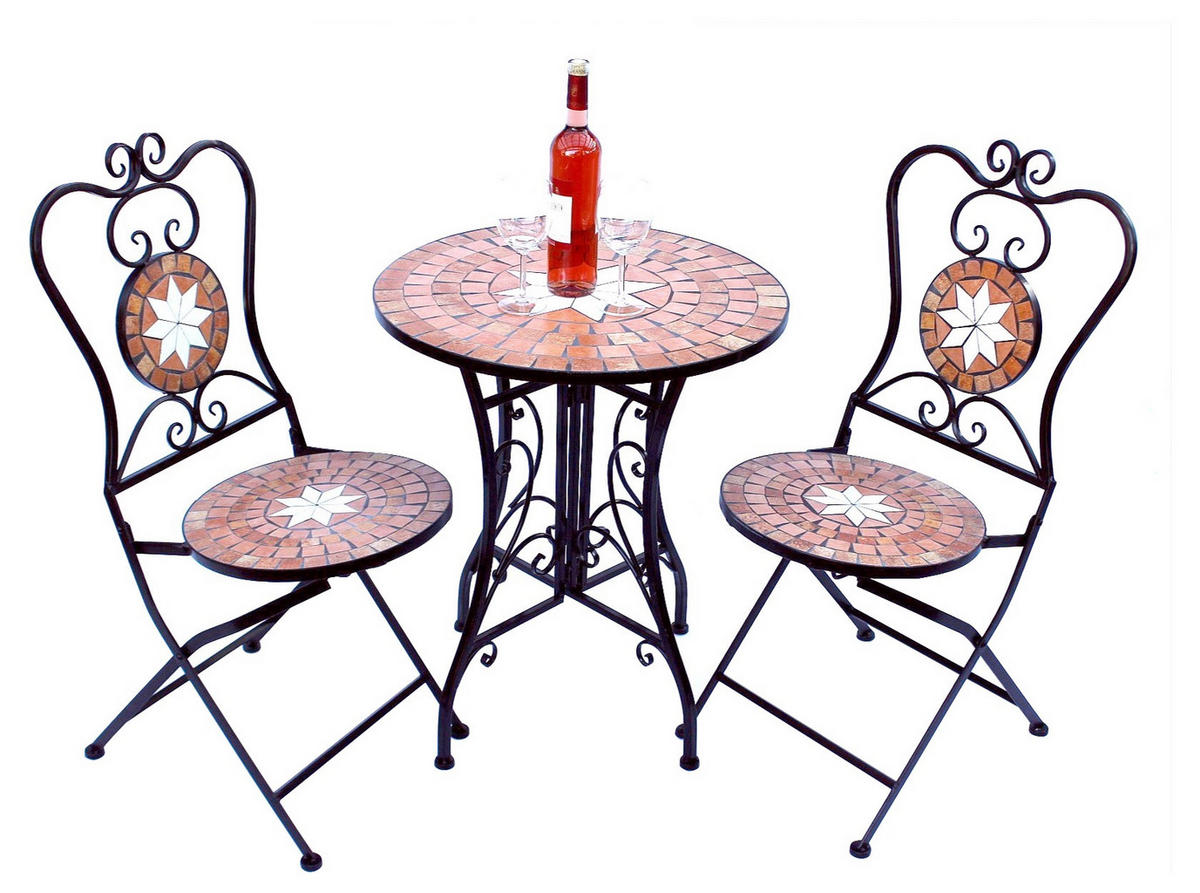 SITZGRUPPE 12001-2 Gartentisch + 2 Stk. Gartenstuhl aus Metall Mosaik - Schwarz, Metall - DanDiBo