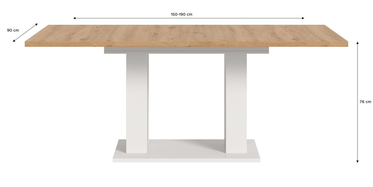 ESSTISCH MOTION (B/H/T: ca. 150/76/90 cm) in Weiß/Artisan Oak Nachbildung - Weiß, Holzwerkstoff (90/150/76cm)