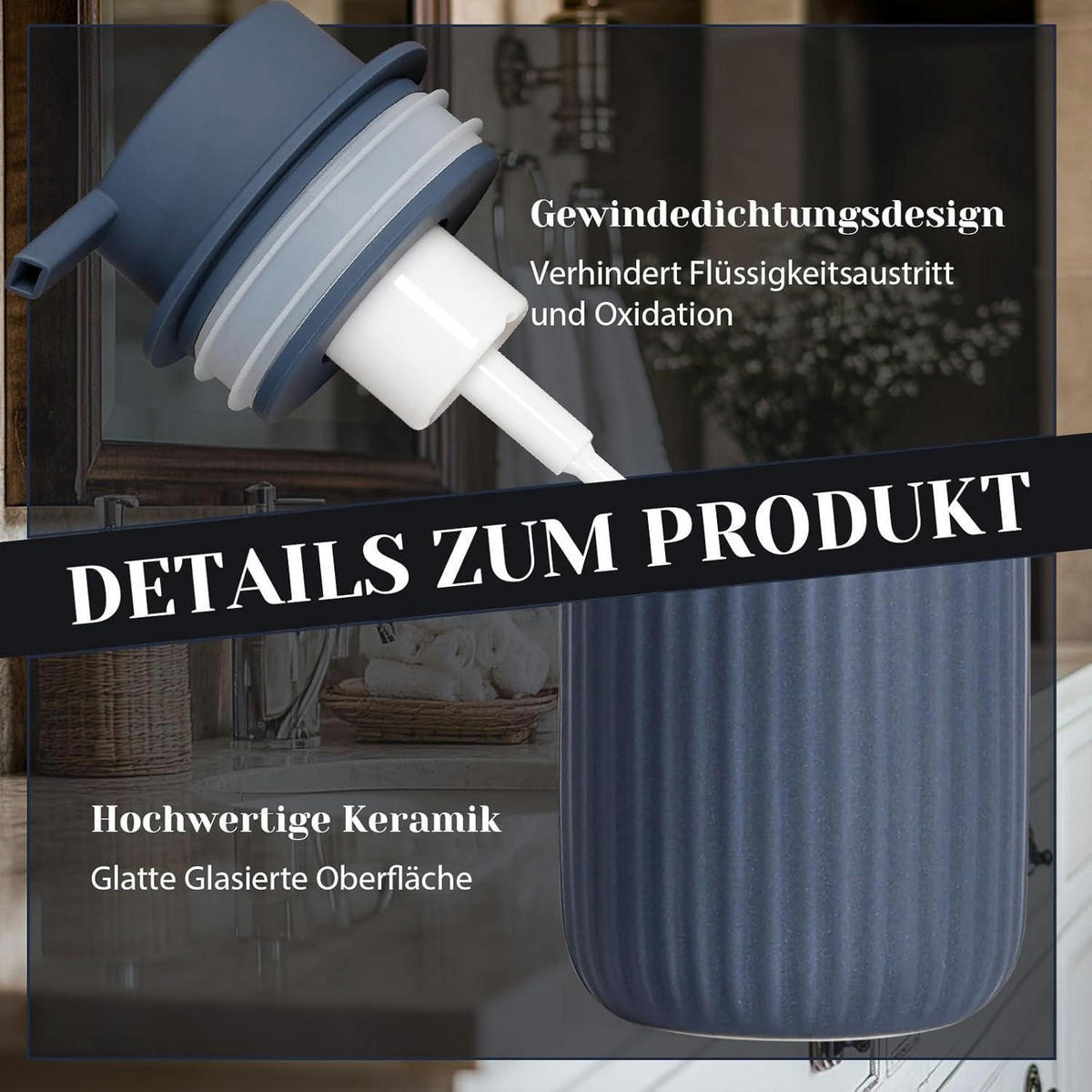 SCHAUMSEIFENSPENDER Keramik Matt Blau 350 ml - Blau, Keramik (7.5/14.5/7.5cm)