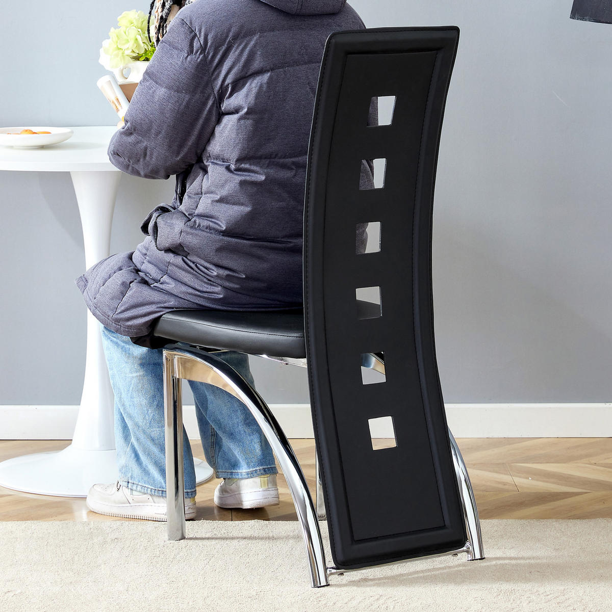 ESSZIMMERSTUHL 2er-Set mit Lochmuster 102,5 cm PU-Leder Schwarz - Schwarz, Metall (49/102.5/43cm) - Meubliv