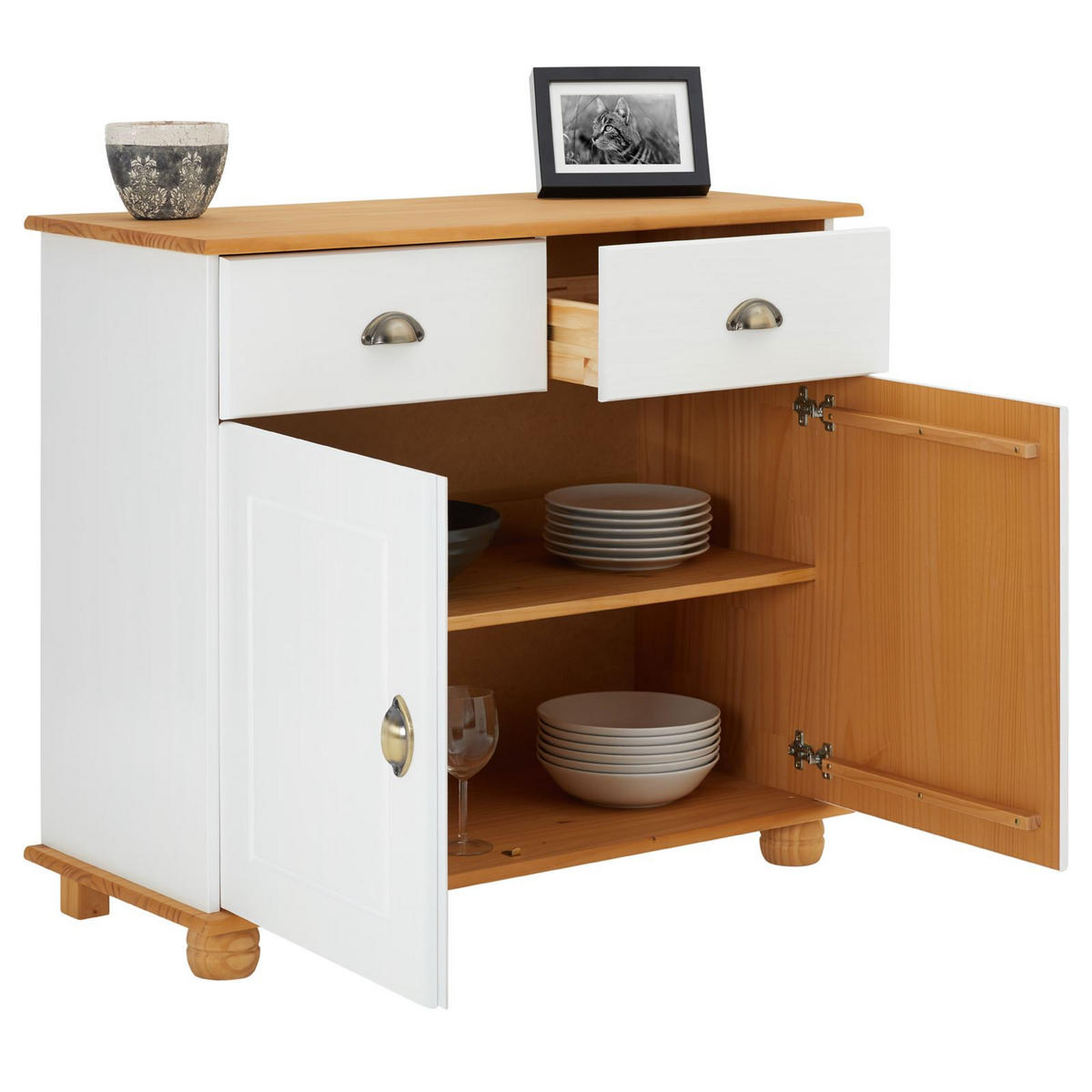 APOTHEKERKOMMODE COLMAR weiß/braun - Weiß/Braun, Holz (91/79/39cm) - IDIMEX