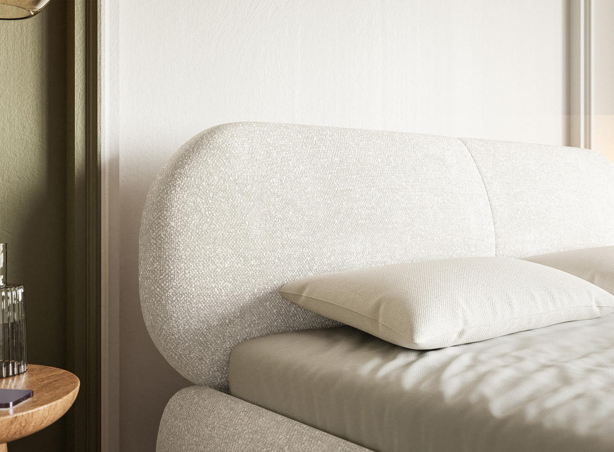 POLSTERBETT Ovalle Cremeweiß mit schwarzen Metallbeinen 160 cm - Creme/Schwarz, Textil/Metall (160/200cm) - Selsey