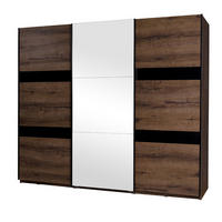 SCHWEBETÜRENSCHRANK Devon 3 Türen mit Spiegel und Schubladen, Eiche monastery - Eichefarben/Schwarz, Holzwerkstoff/Metall (250/215/68.5cm) - Beautysofa