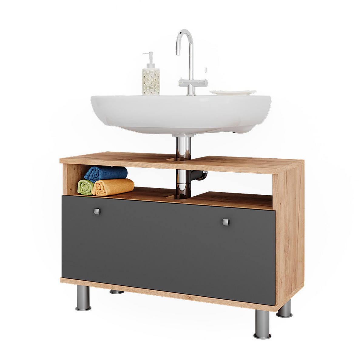WASCHBECKENUNTERSCHRANK Fynn Goldkraft Eiche/Anthrazit 80.2 x 54 cm mit Schublade - Honigeiche/Anthrazit, Holzwerkstoff (80.2/54/32cm) - Vicco