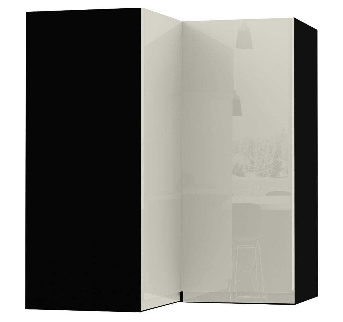 ECKHÄNGESCHRANK Florence W12/60 Schwarz / RAL 1013 perlweiß HG 60 / 60 / 72cm - Vordertür links - Weiß Hochglanz/Schwarz, Holz/Holzwerkstoff (72/60/60cm) - Feldmann-Wohnen