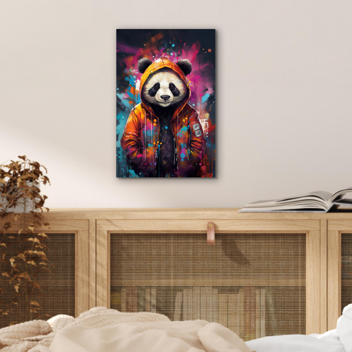 METALLBILD Panda - Jacke - Graffiti - Orange 20x30 cm - Orange, Metall (20/30cm) - MuchoWow