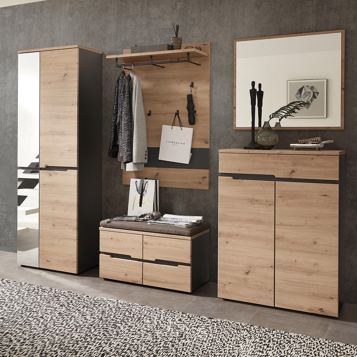 GARDEROBENSCHRANK mit Spiegel - 65 cm - Eiche Artisan, Holzwerkstoff (65/192/38cm) - home24