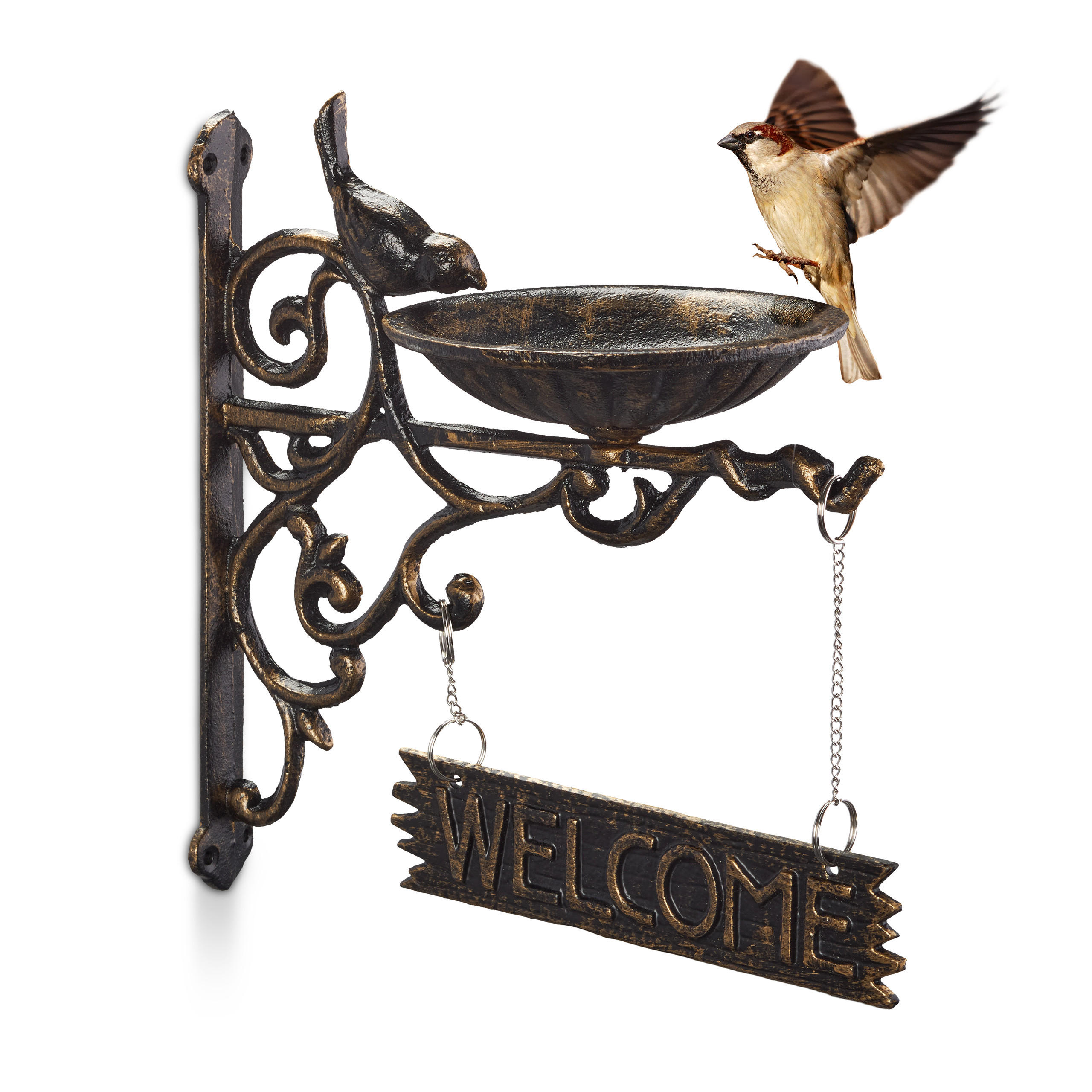 VOGELTRÄNKE Welcome - Multicolor, Metall (22.5/25/13.5cm) - Relaxdays