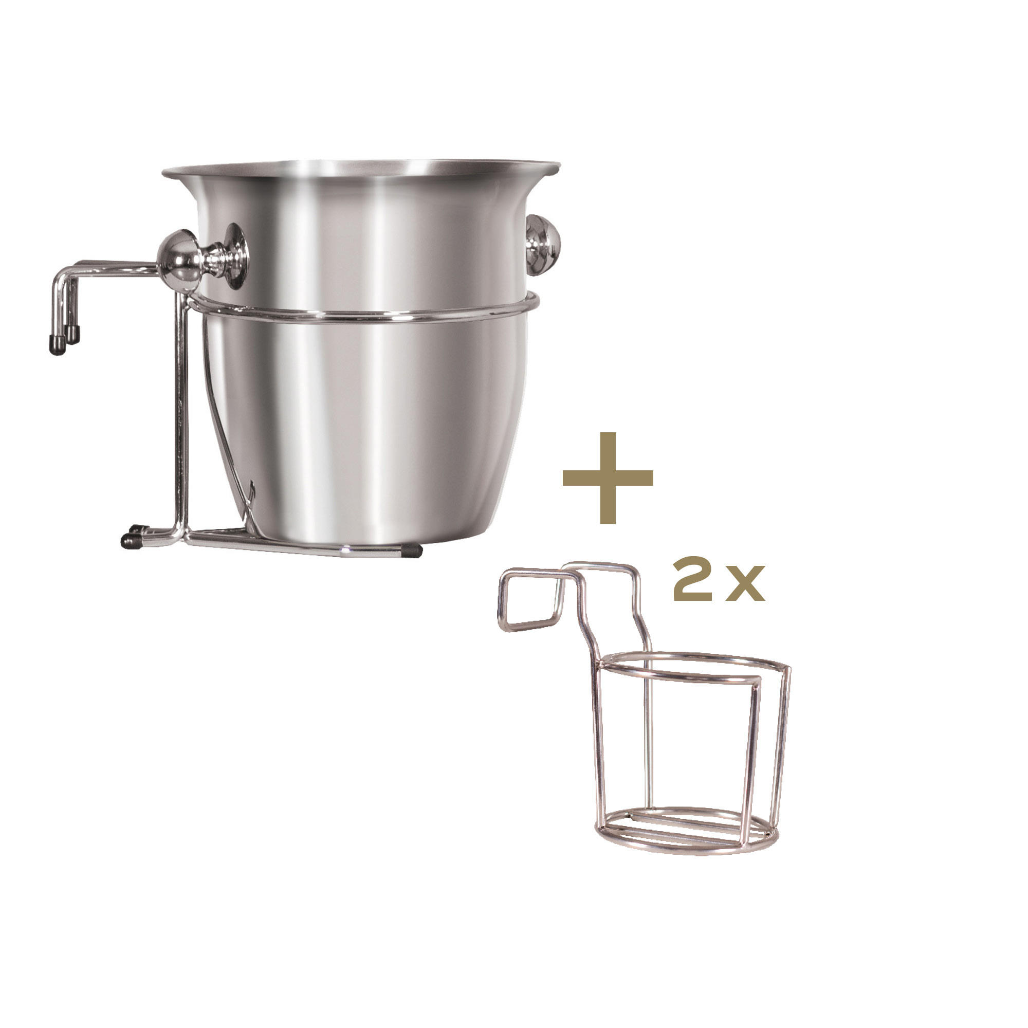 STRANDKORB Zubehör Becherhalter und Champagnerkühler - Silberfarben/Braun, Metall (23/21/29cm) - Mr. Deko