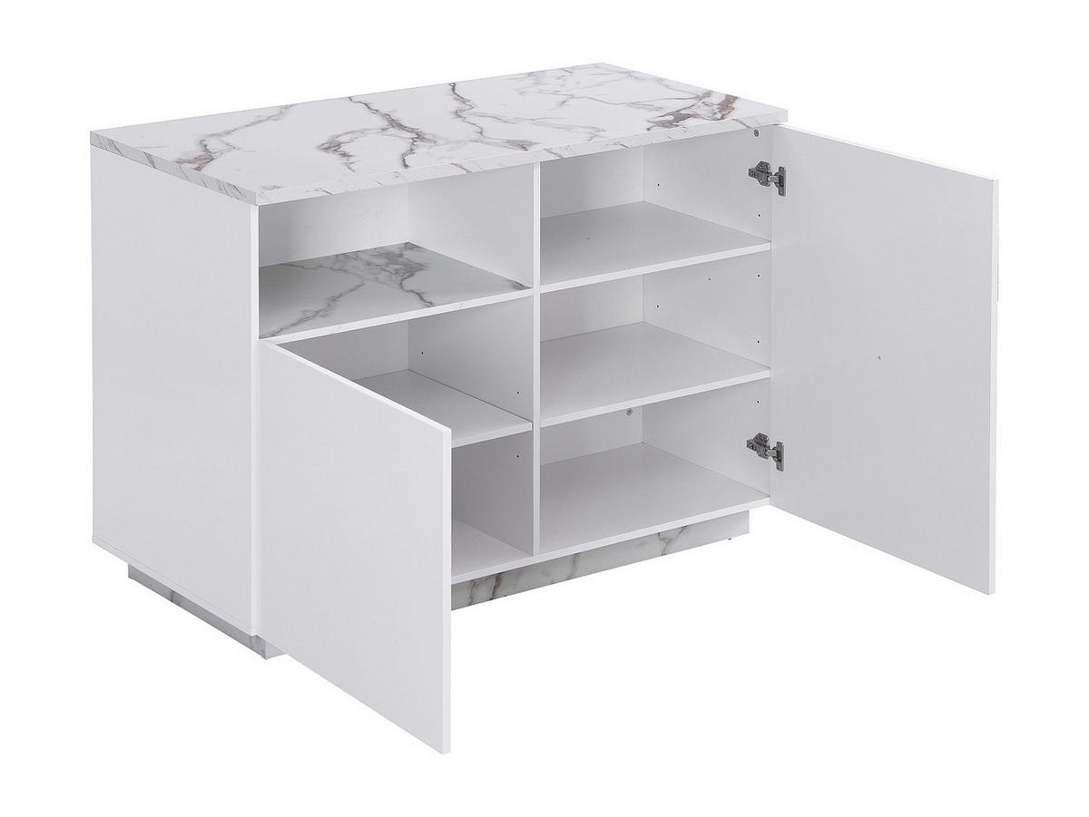 KÜCHENINSEL mit 2 Türen & 1 Ablagefach aus MDF - Marmor-Optik Weiß - CORELINA - Weiß, Holz (120/90/60cm) - Vente-Unique