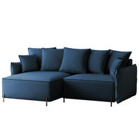 ECKSOFA MARCO Links, mit Schlaffunktion und Bettkasten, Marineblau - Dunkelblau, Textil/Metall (221/148cm) - Idohome