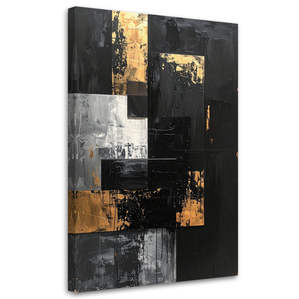 LEINWANDBILD, Schwarz und Gold moderne Glamour Abstrakt - Schwarz, Textil (60/90cm) - Feeby
