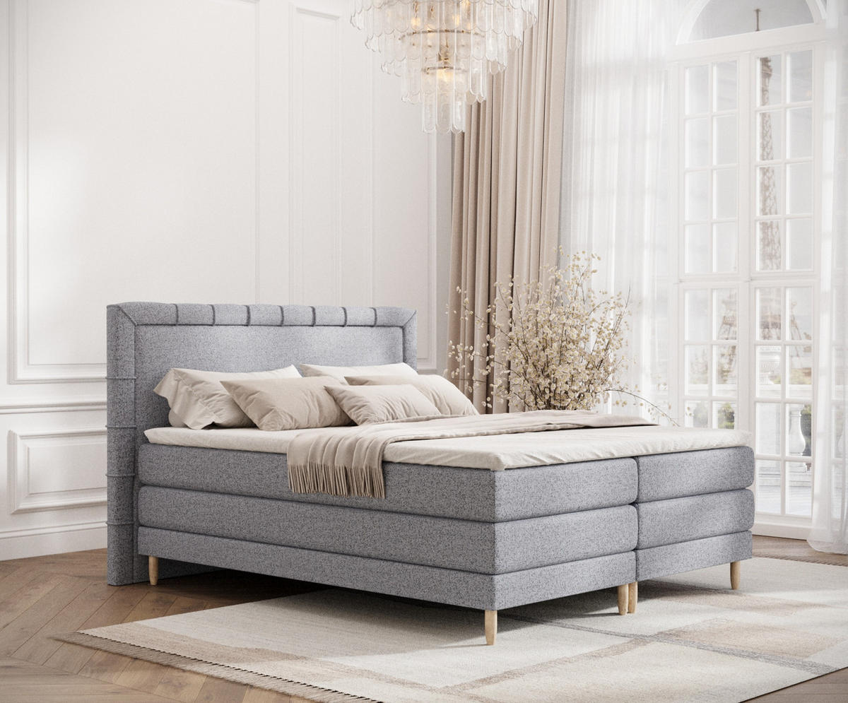BOXSPRINGBETT Rimini Grau 200/200 cm mit Matratze und Topper - Naturfarben/Grau, Holz/Holzwerkstoff (200/200cm) - Maison de Reve