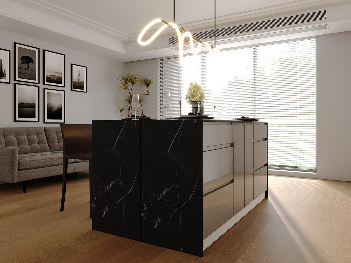 KÜCHENINSEL 360 cm - Aspen KA21-M360 - Grau/Hochglanz - Grau, Holz (540/212/58cm)