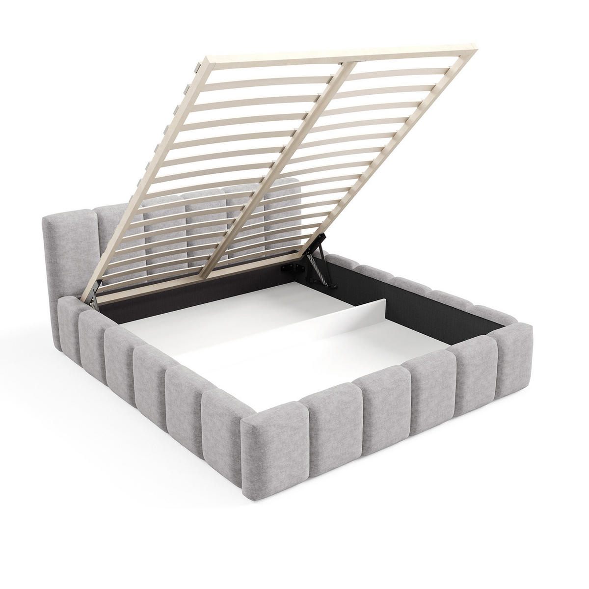 POLSTERBETT KALLA Medium 160x200 cm mit Bettkasten – PERFECT HARMONY 80 - Hellgrau, Holz (160/200cm) - Dekori_Interiors