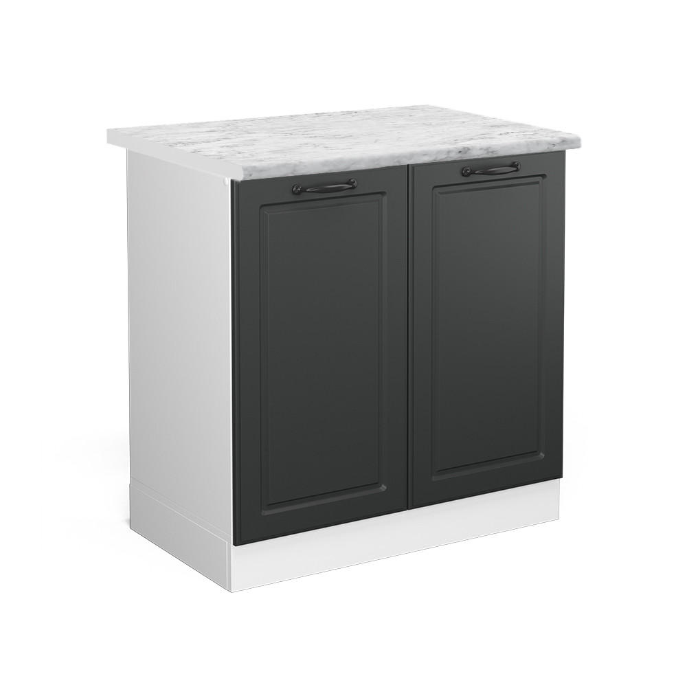 SPÜLENUNTERSCHRANK R-Line Anthrazit Landhaus 80 cm, AP Marmor - Dunkelgrau/Anthrazit, Holzwerkstoff (80/81.6/60cm) - Vicco