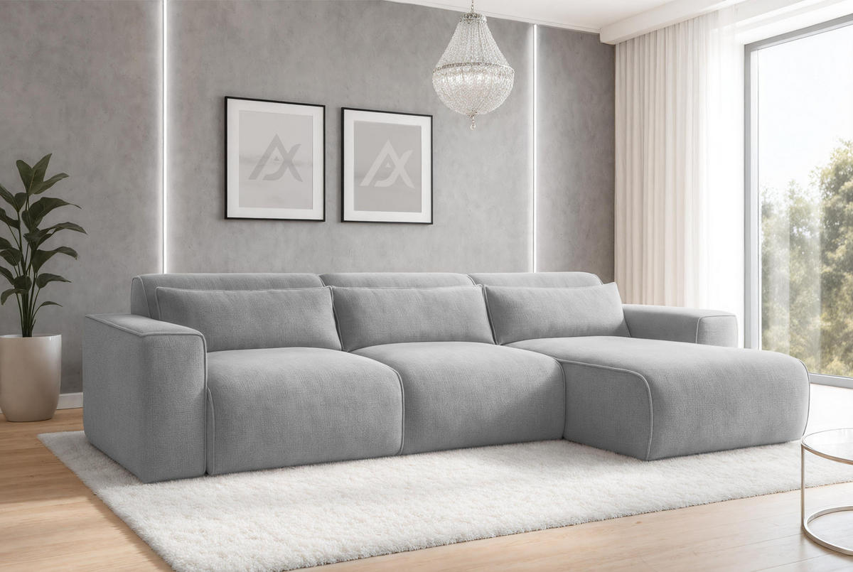 ECKSOFA L Form Ruyam Hellgrau 310/165/78 cm – Schlaffunktion Rechts - Hellgrau/Schwarz, Kunststoff/Textil (310/170cm) - AX Living