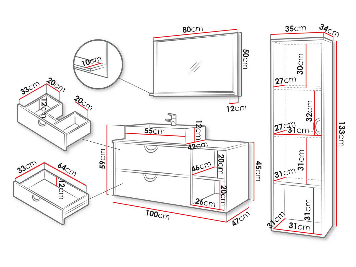 BADMÖBEL-SET 14 - Goldfarben/Nussbaumfarben, Holzwerkstoff/Metall (35/133/34cm) - MIRJAN24