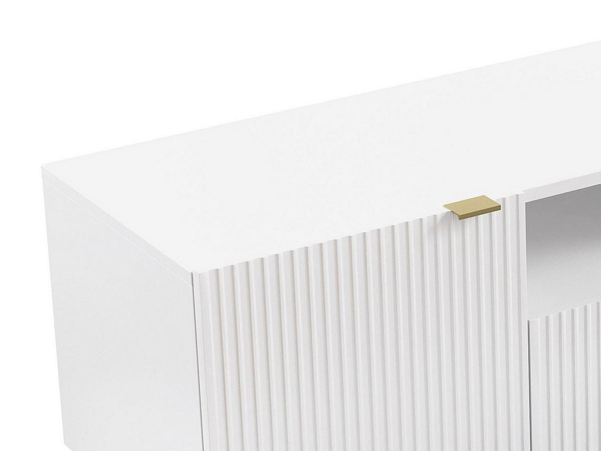 TV-MÖBEL mit 2 Türen, 2 Schubladen & 2 Ablagefächer - MDF & Stahl - Weiß & Goldfarben - YESINIA - Weiß, Holz (190/55/45cm) - Vente-Unique