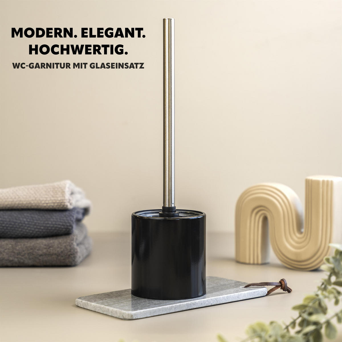 WC-GARNITUR TIRANO, Edelstahl, schwarz - Schwarz, Metall (10/37/10cm) - bremermann
