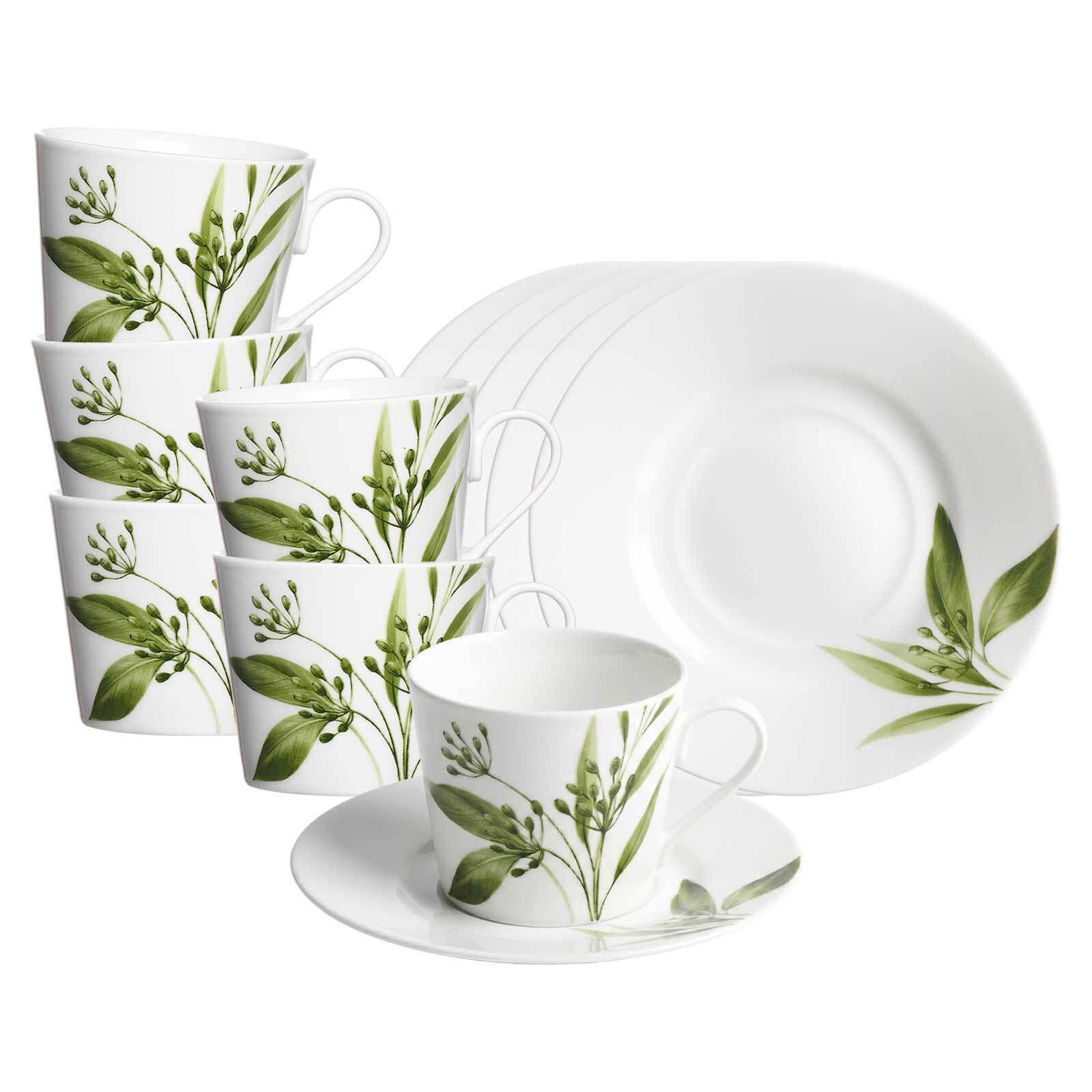 KAFFEETASSEN MIT UNTERTASSEN Evora weiß-grün 200 ml 6er Set - Weiß/Grün, Keramik (15/9/15cm) - Ritzenhoff Breker